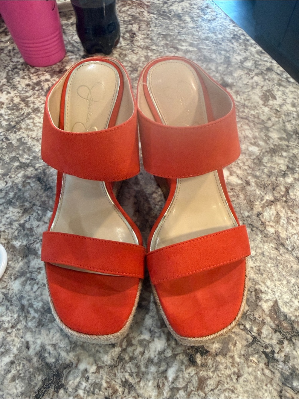 Jessica Simpson Orange Suede Double-Band Wedge Slides